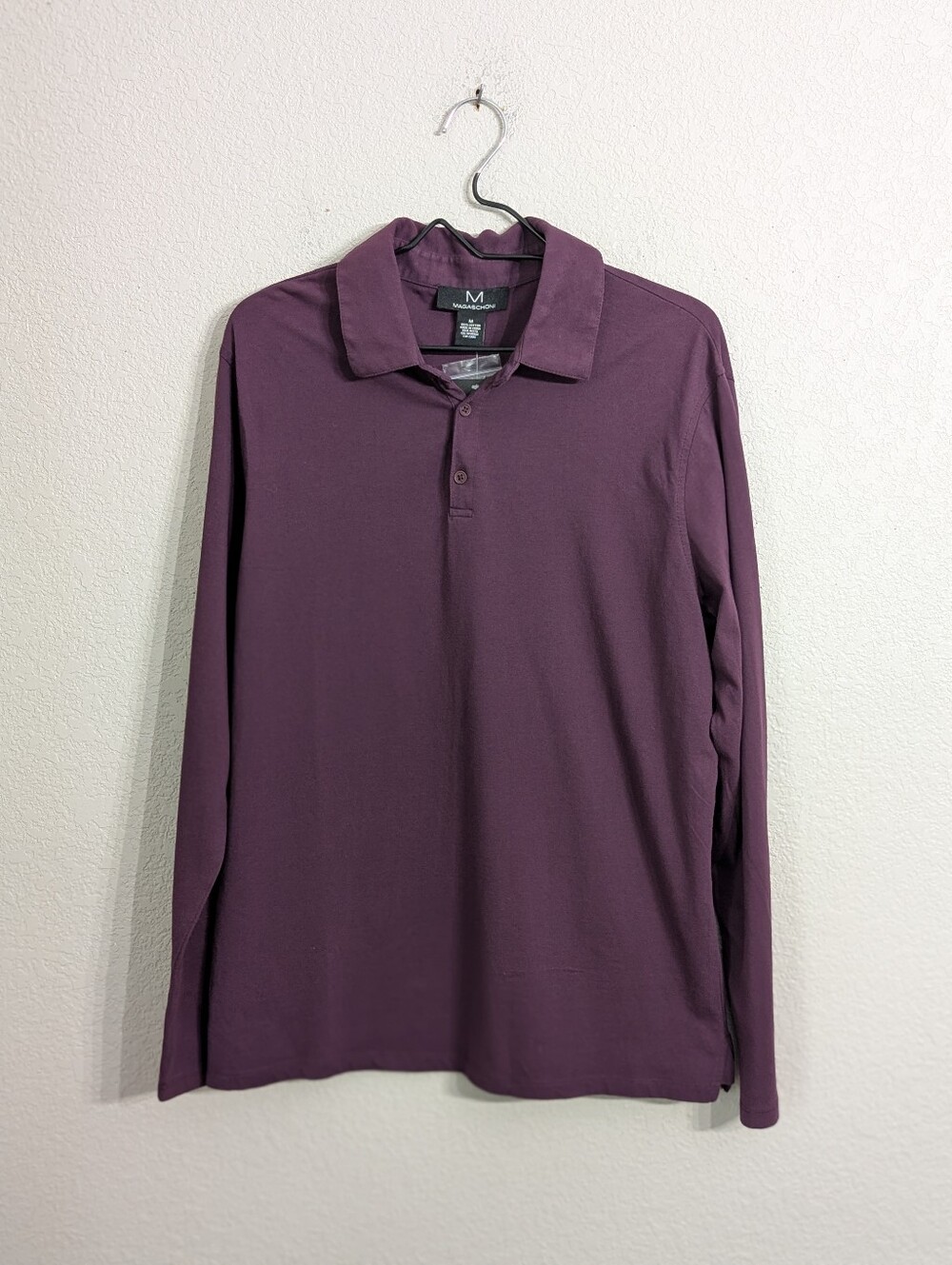 NWT Magaschoni Men's Mulberry Long Sleeve Polo Shirt Size M Cotton Casual Travel